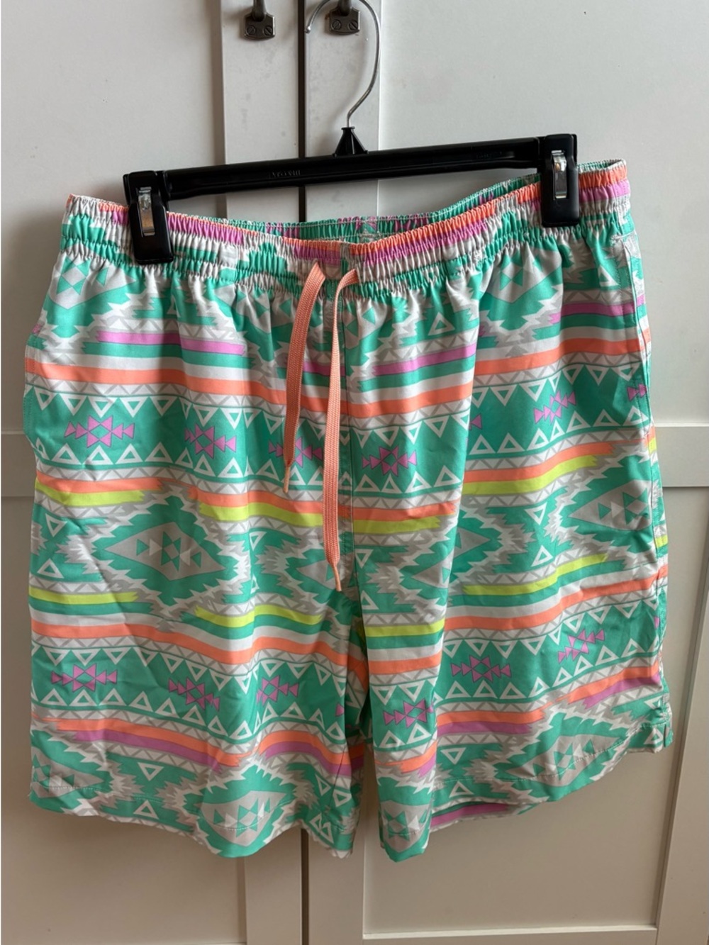 chubbies Aqua Aztec Print Swim Shorts with Pastel Stripes